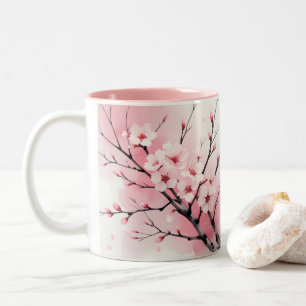 Bicolor Taza Sakura Flor de Cerezo   Acuarela Rosa Elegant