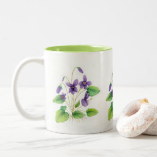 Bicolor Taza salvaje de las violetas de la acuarela