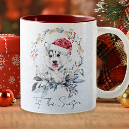 Bicolor Taza Santa Hat Husky Cozy Navidad – Interior Rojo