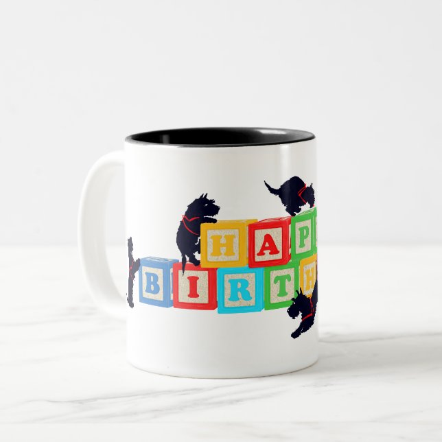 Bicolor Taza Scottie Cumpleaños Bloques (Anverso izquierdo)