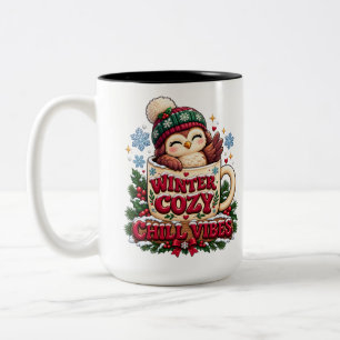 Bicolor Taza Sign Retro Owl Invierno Acogedor Vibraciones