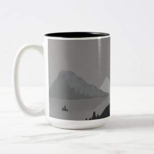 Bicolor Taza simple con paisaje montañoso gris