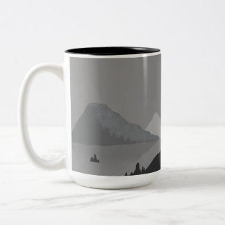 Bicolor Taza simple con paisaje montañoso gris