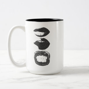 Bicolor Taza Sonrisa Labios Negros Doble Cara   Monótono M