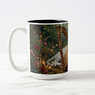 Bicolor Taza Tigre Blanco y Arpa Dorada – Armonía del Bosq