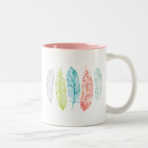 Bicolor Taza tribal de la impresión de la pluma