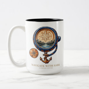 Bicolor Taza vintage de brújula de ancla para marineros
