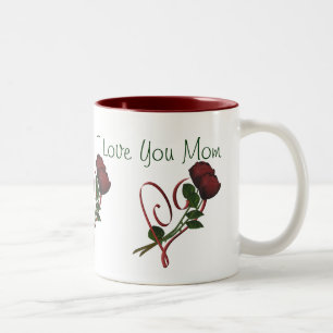 Bicolor Te amo taza de café del corazón de los rosas rojos