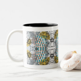 Bicolor Tema de taza con diseño abstracto con flores y abe