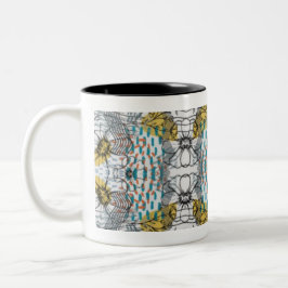 Bicolor Tema de taza con diseño abstracto con flores y abe