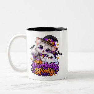 Bicolor Título: Purrfectamente Espeluznante – Taza de Gato