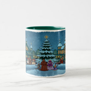 Bicolor tono de la taza dos de la ciudad del navidad