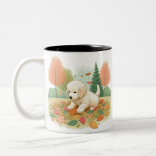 Bicolor Una taza de café para un perro confundido con hoja