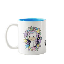 Unicornio de Kawaii y taza linda del Dos-Tono de