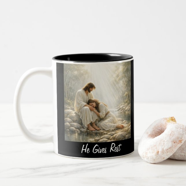 Bicolor Ven a Mí y Descansa - Taza (Con donut)