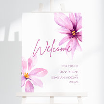Bienvenida a Boda de acuarela de flores rosadas
