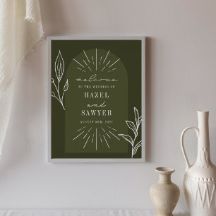 Bienvenida a Boda verde con guión de arte de línea