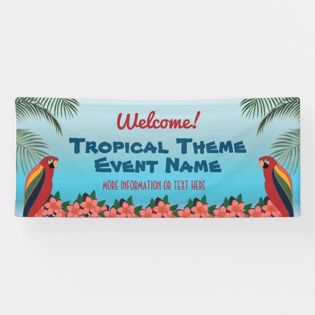 Bienvenida a evento temático tropical con pancarta (Horizontal)