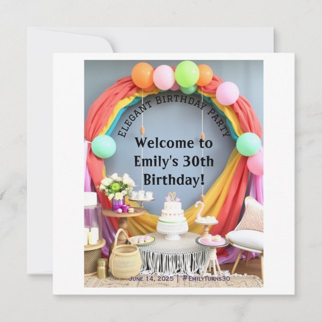 Bienvenida a la Fiesta de Cumpleaños Elegante (Anverso)