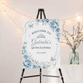 Bienvenida a Quinceanera Floral Blue Silver