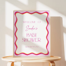 Bienvenida al Baby Shower con Borde Ondulado Rosa 