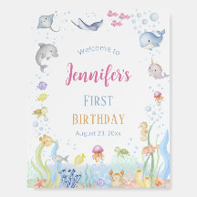 Bienvenida al cumpleaños número uno acuarela bajo 
