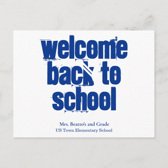 Bienvenida azul de vuelta a la postal escolar (Anverso)