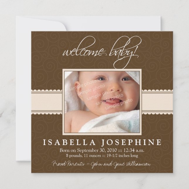¡Bienvenida Bebé! Anuncio de nacimiento de Taupe R (Anverso)