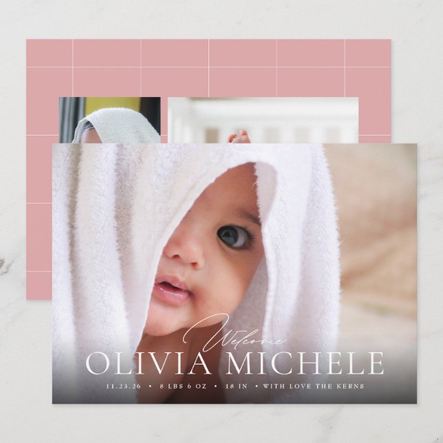 Bienvenida Bebé Invitación de foto de nacimiento C (Anverso / Reverso)