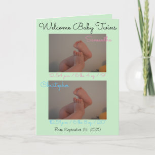 Bienvenida Bebés niño Chica gemelos Tarjeta de est