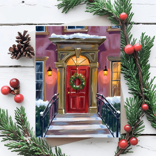 Bienvenida Cálida   Corona Roja de Navidad Pintura