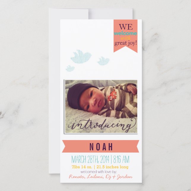 ¡Bienvenida con gran alegría!* Anuncio de nacimien (Anverso)