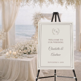Bienvenida de boda elegante con monograma en taupe