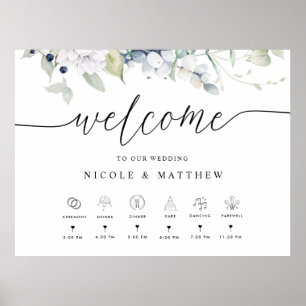 Bienvenida de Boda, Señal de Floral Azul Blanco de