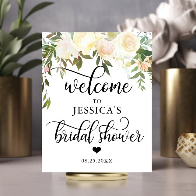 Bienvenida Ducha Nupcial Floral Señal de BIENVENID (Welcome Bridal Shower Floral Pink WELCOME SIGN)