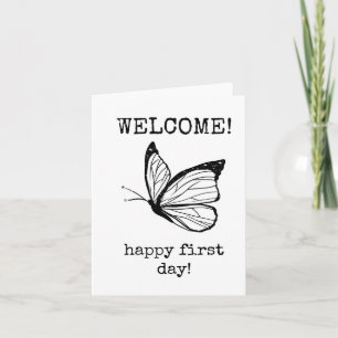 Bienvenida, feliz primer día de trabajo, tarjeta m