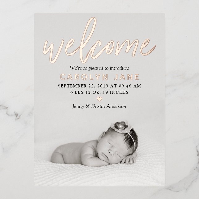 "Bienvenida" Foto Real Anuncio de Nacimiento de Re (Anverso)