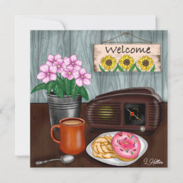 Bienvenida, girasoles, donuts y café
