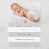 Bienvenida Invitación para bebés en gris, coral y 