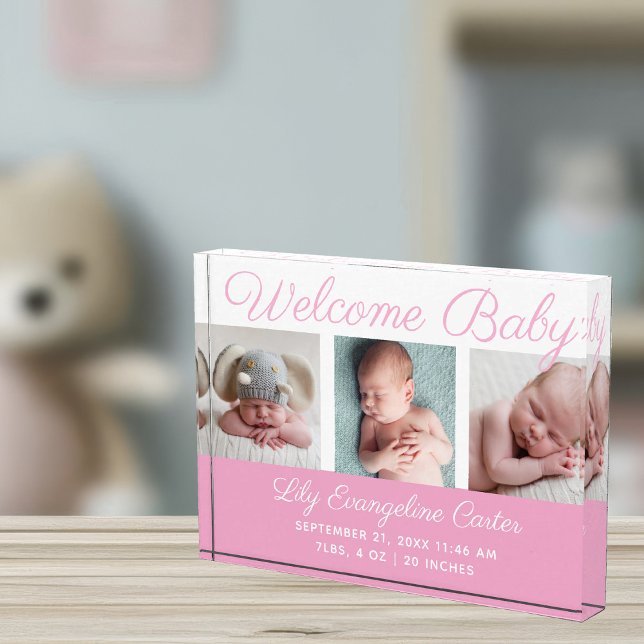 Bienvenida Niña Bebé 3 Bonito de fotos Guión rosad (Subido por el creador)