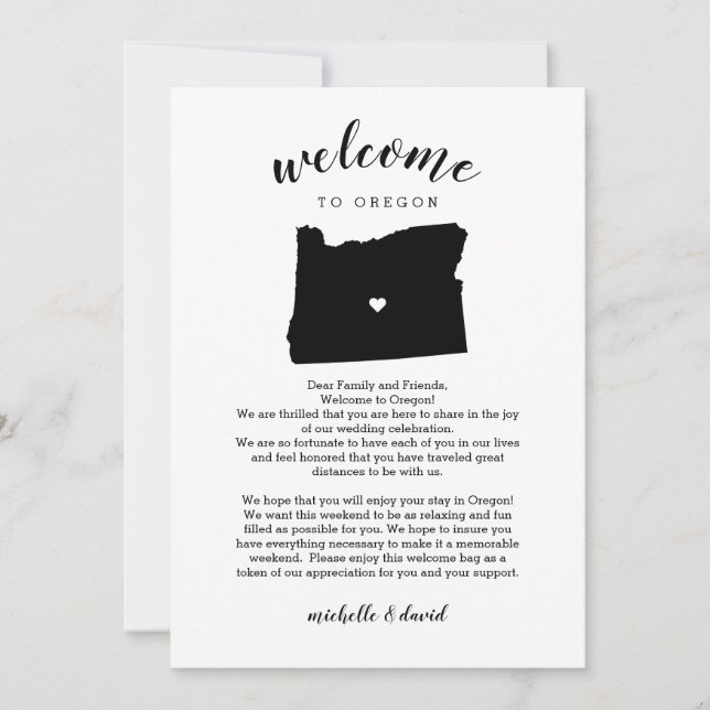 Bienvenida Oregon | Letra Boda e tineraria (Anverso)
