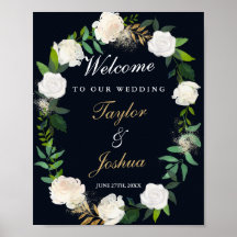 Bienvenida Señal de Boda Corona Floral Navy