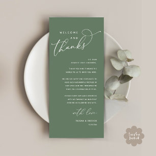 Bienvenida y gracias, lugar configuración tarjeta