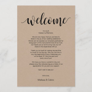 Bienvenida y tarjeta tineraria Rustic Kraft Boda