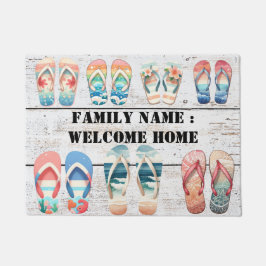 Bienvenido a casa fuera de la alfombra de la puert