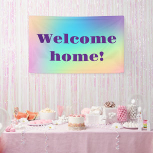 ¡Bienvenido a casa! Pancarta del arcoiris Pastel