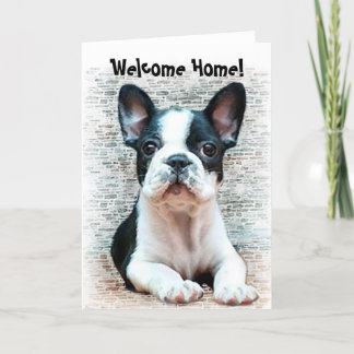 Bienvenido a casa tarjeta de bienvenida de bulldog
