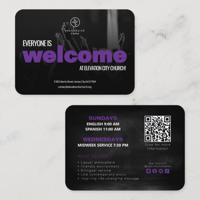 Bienvenido a la tarjeta de invitación de la iglesi (Anverso / Reverso)