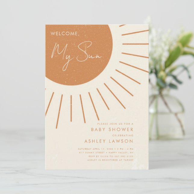 Bienvenido a mi invitación de Baby Shower Sun Mode (Anverso de pie)