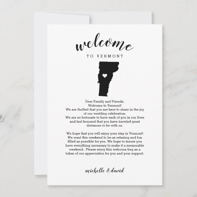 Bienvenido a Vermont | Letra Boda e tineraria (Anverso)